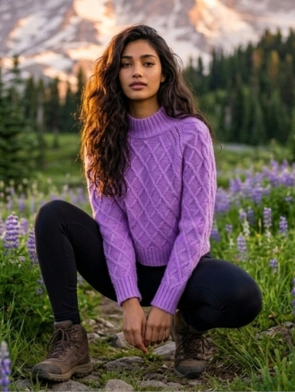American Eagle Outfitters Purple Cable Knit Mock Neck Pullover Sweater Size S - Picture 8 of 10